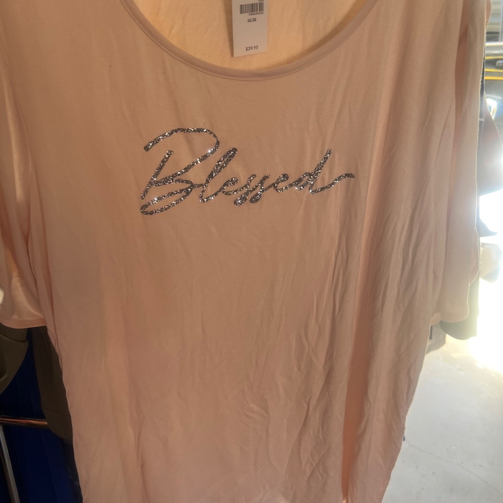 Lane Bryant Peach 'Blessed' Short Sleeve Tee